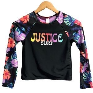 Justice Surf Rash Guard Black Long Sleeve Swim Beach | Girl Size 7/8 Medium M